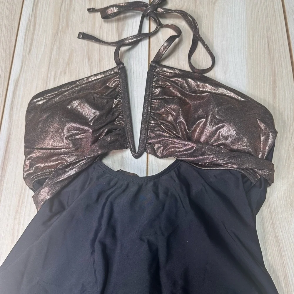NWT Cupshe 1 Piece Halter Golden Cutout Swimsuit Size M‎